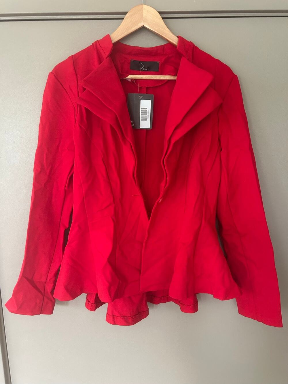 NWT Red Peplum Blazer Jacket career Ruffle Collar Fit Flare Fitted Coat Bold